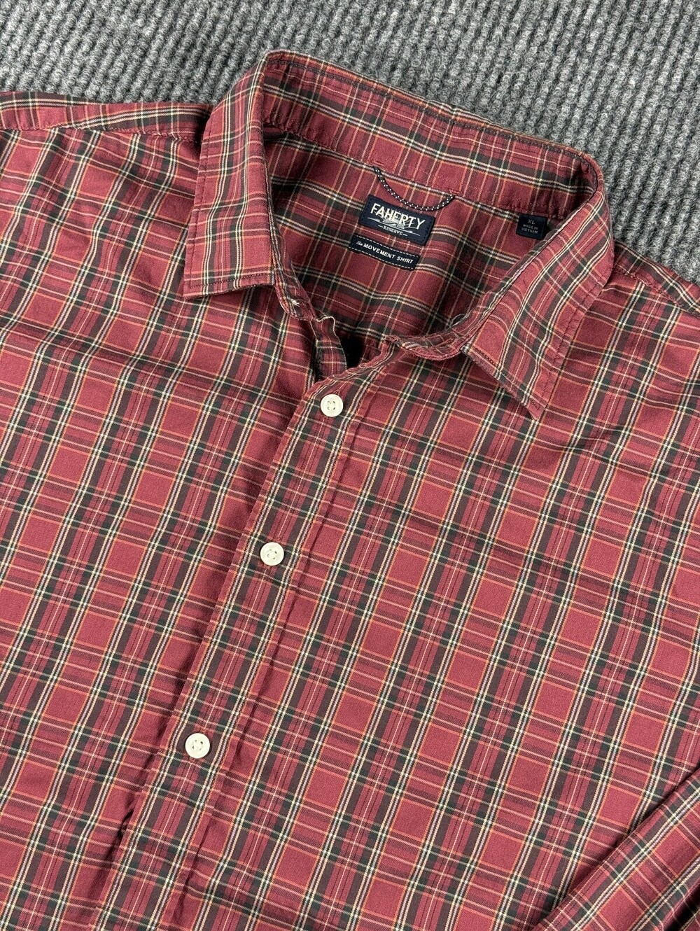 Faherty The Movement Shirt Men XL Long Sleeve Burgundy Brown Plaid Supima Cotton